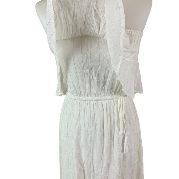 Lulus White Strapless Maxi Dress Metallic Thread Drawstring Waist XS - Picture 3 of 8